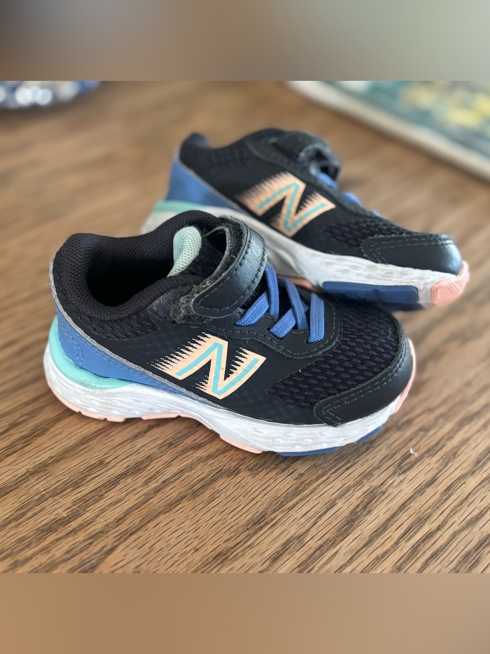 New Balance infant Navy and Pink Accent Athletic Sneakers
